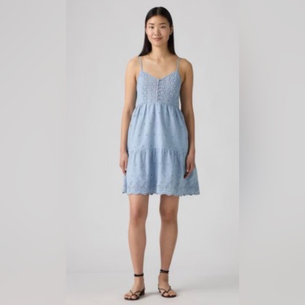 Levi's Powder Blue Spaghetti-Strap Eyelet Mini Dress
